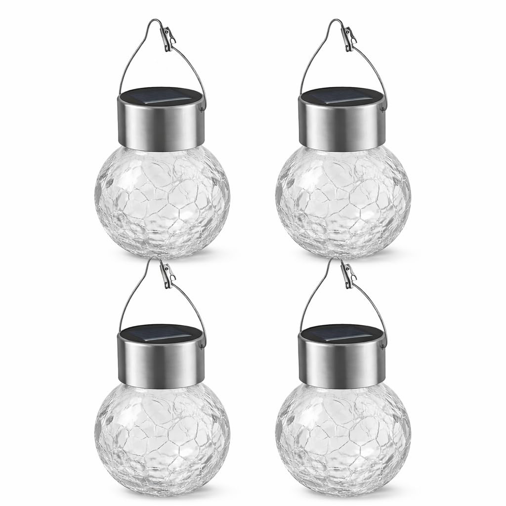 Electric Camping Lanterns Garden Lights Waterproof | Cracked Glass Globe Lanterns for Yard, Patio, Fence & Holiday Decor (Pack of 4)-picture-22