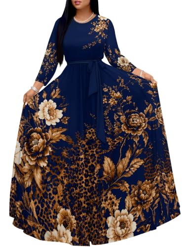 Image of PinkPatty Women's Plus Size V Neck 3 /4 Sleeve Wrap Maxi Dress with Belt