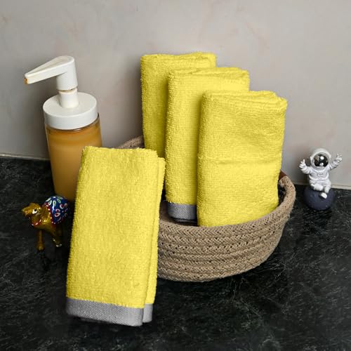 Image of Divine Casa 500 GSM Cotton Face Towel Set of 4 | 30 x 30 CM Yellow Ultra Soft Absorbent Cotton Face Towels | Quick Dry Washcloths