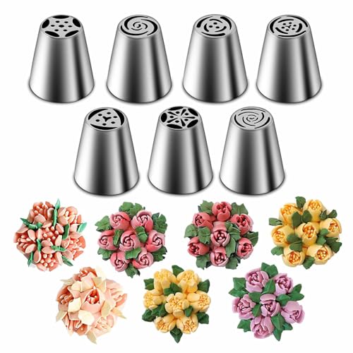 DUORUI Lot de 7 Douilles à Pâtisserie Russe en Acier Inoxydable pour Faire Fleur Crème Gâteaux Décoration
