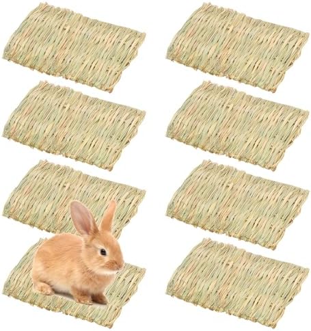 8 alfombrillas de hierba de conejo: 20 x 28 cm para animales pequeños, alfombra de hierba tejida para conejos, cobayas, juguetes para masticar animales, alfombrillas de hierba natural