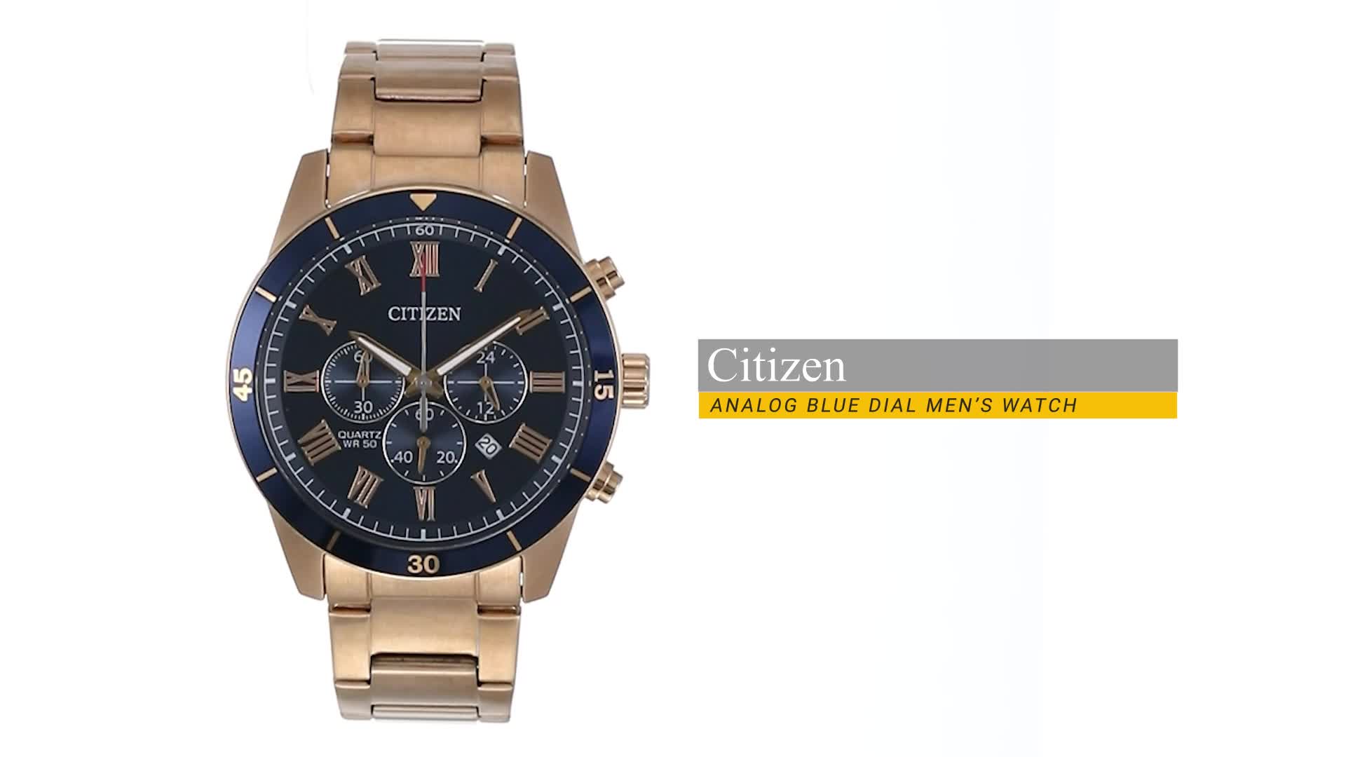 Citizen Stainless Steel Analog Blue Dial Gold Strap Men's Watch