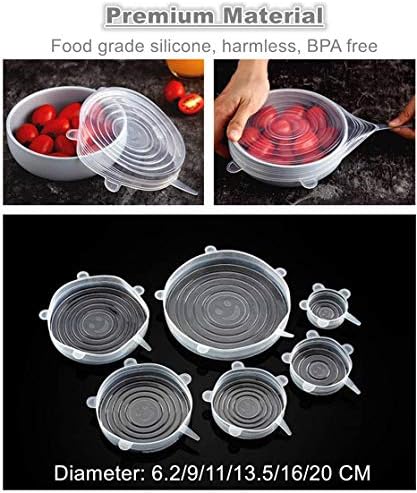 KeepingcooX 6 Pack Silicone Stretch Lids - Fits Various Sizes and Container Shapes - Expandable, Reusable, Durable, Non-Stick Storage Covers - Bonus 3 Ps Reusable Silicone Beer Wine Saver Bottle Caps