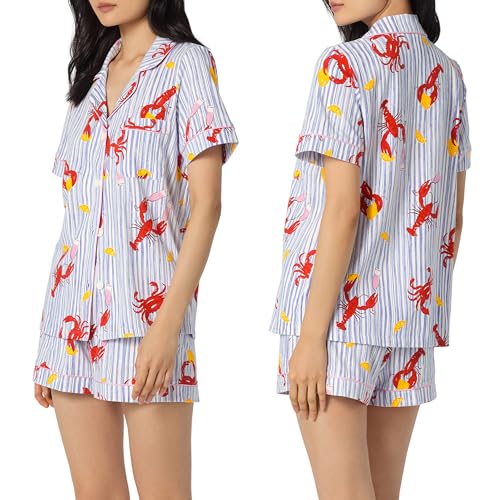 Image of Bed Head PJs Womens Matching Pajamas - Soft Organic Short Sleeve Button Down PJ Shirt & Shorts Set - Sleepwear & Loungewear