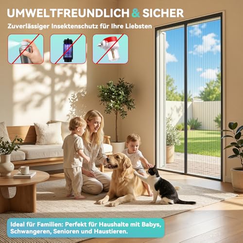 Auxmir Fliegengitter Balkontür Magnet 100x220cm, Prime Insektenschutz Balkontür, Extra Stärkere Magnete Fliegengitter Tür, Verdickt Magnetvorhang ohne Bohren für Balkon Kellertür Terrassentür, Schwarz