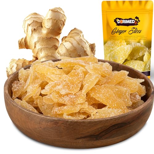gingembre cristallisé 1 Kg | Gingembre confit en lamelles | Gingembre en Tranches de | Gingembres séchés sucrés | Collation sucrée | IDÉAL pour les recettes | Végétariens et végétaliens | Dorimed