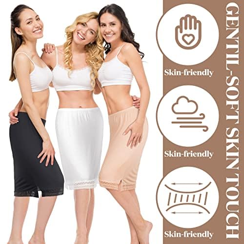 Lasnten 3 Pcs Women's Half Slips for Under Dresses Lace Trim Underskirt Above Knee Skirt Adjustable Petticoat4