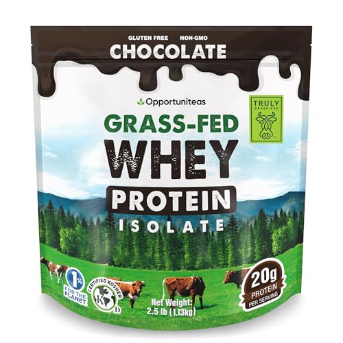 Image of Opportuniteas Grass Fed Chocolate Whey Isolate Protein Powder - 20 g Protein, Heavy-Metal Tested, Made with Organic Cacao & Organic Cane Sugar, Non-GMO, Hormone-Free, Sourced from Ireland, 2.5 lb