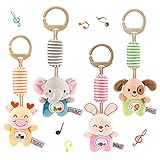Baby Hanging Rattles Toys for 3 6 9 to 12 Months, Early Development Newborn Crib Toys Car Seat Stroller Toys for Infant, Baby Animal Wind Chime Rattles Toys for Boys and Girls Birthday Gifts(4 Pack)