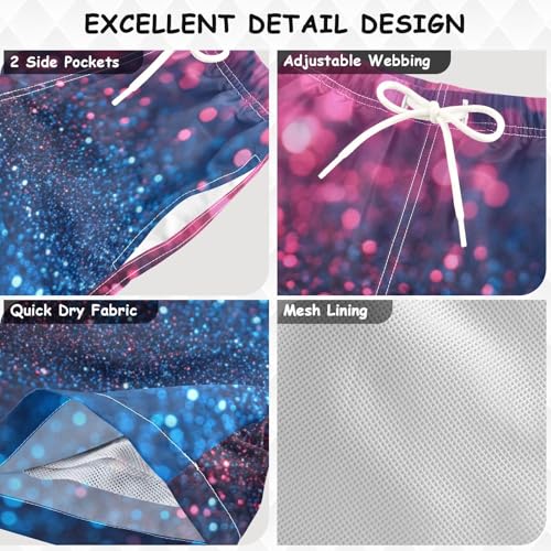 Pigsaly Boys Swim Trunks Purple Pink Gradient Flashing Glitter Boys Board Shorts Swimsuit Swimwear Summer Bathing Suit 2T3
