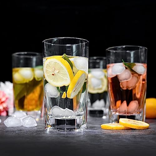 Image of Premium Juice Glasses Drinking Glasses, Highball Lead-Free Glasses, Tumblers for Water, Juice, Beer, Cocktail and Mixed Drinks - Pieces, Transparent (Square Glasses, 4 Count (Pack of 1)) 350 ml