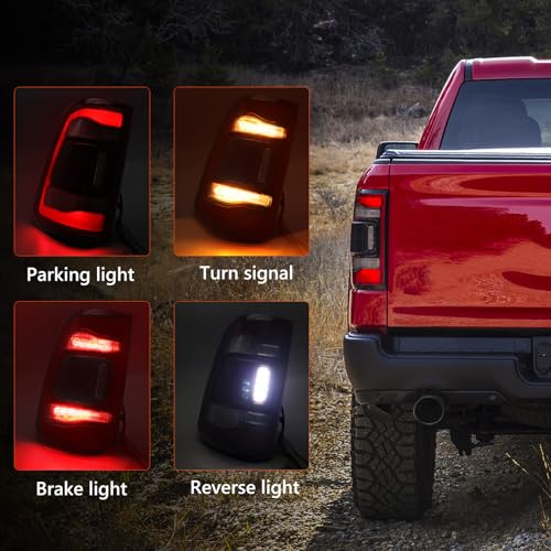 FIONE: For Dodge Ram 1500 Tail Light Assembly Without Blind Spot 2019-2022 LED Type & Red Lens Chrome Interior Left Driver Side Rear Light 55112993AD 55112993AB 55112993AC CH2800216 by FIONE - Image 2