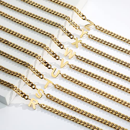 Initial A-Z Cuban Link Chain Necklace for Men Women Stainless Steel Letter Pendant Chain 6.5mm Width 18+2 Inches Jewelry Gift for Men4