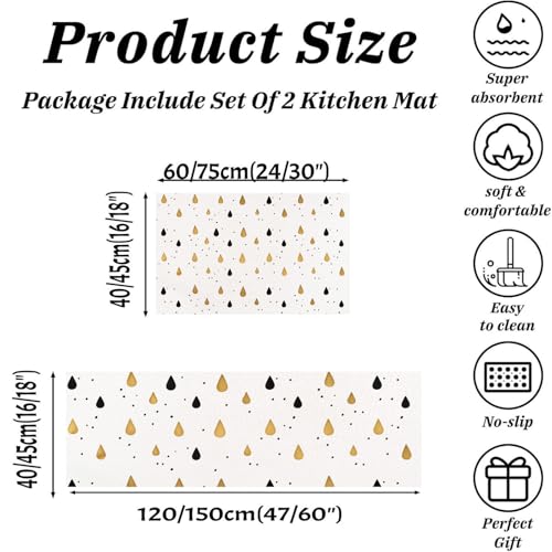 Alfombras de cocina modernas lavables con estampado de gotas doradas 3