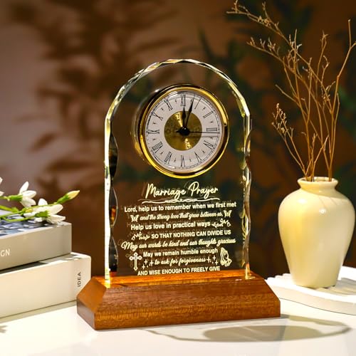 Image of Wedding Gifts for Couples 2026 Marriage Prayer Clock with Wood Light Base