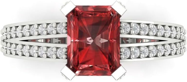 Clara Pucci 14K Solid White Gold 2.35 ctw Garnet Solitairewith Accents Ring for Women | Anniversary, Birthday Gift | 8x6mm Emerald Cut