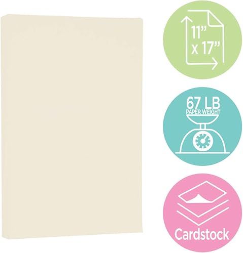 Miniatura 3 de JAM PAPER Vellum Bristol - Cartulina de 67 libras, tamaño de contabilidad de 11 x 17 pulgadas, 5.19ozm, crema, 50 hojas tabloidales por paquete