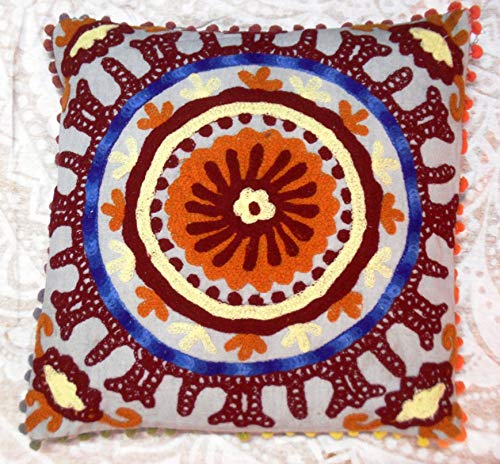 Housse de coussin Suzani brodée main multicolore 50x50 cm