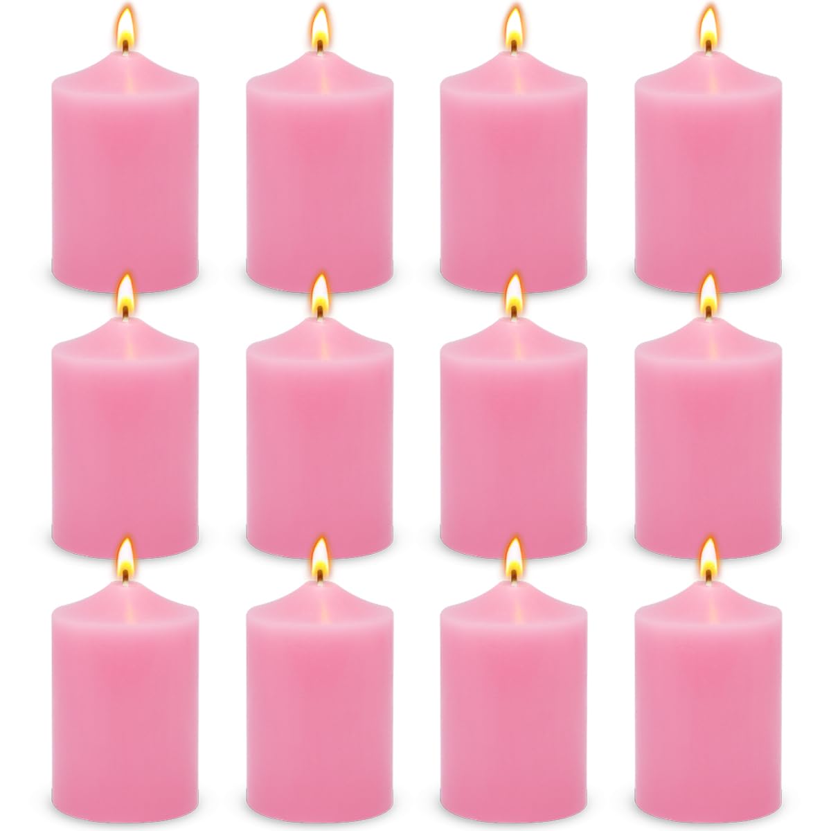 Photo 1 of 12 Pack 2x3 Inch Pink Pillar Candles, 22 Hours Dripless Smokeless Unscented Candles for Home Weddings Restaurant Spa Church and Emergency