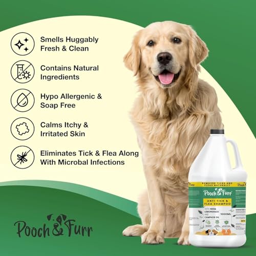 Image of POOCH & FURR (1000 ML) Natural Neem Anti Tick and Flea Dog Shampoo | with Neem, Lemongrass and Camphor Oil | Paraben Free, PH Balanced and Cruelty Free (1000 ML)