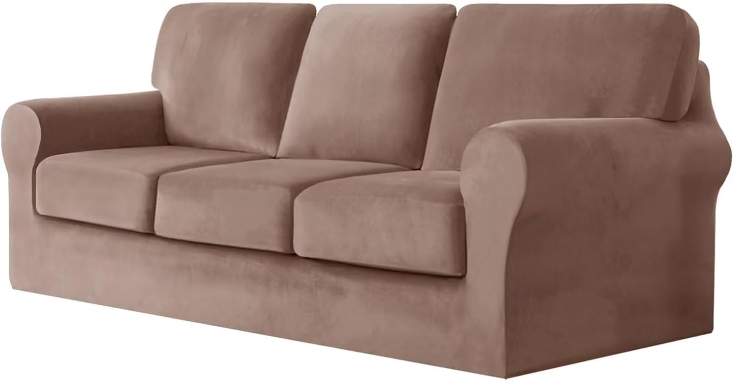 Black Sofa Cover Set with Slip Resistant Armchair Covers Cushion Covers and Chair Covers Furniture Protector for 2 Seater Sofa with 2 Backrests 5PCS