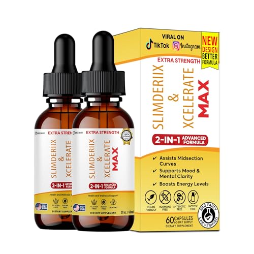 Extra Strength Slimderiix & Xcelerate Max 2 Pack Liquid Drops 2-in-1 Advanced Formula 120 Servings 2 fl oz
