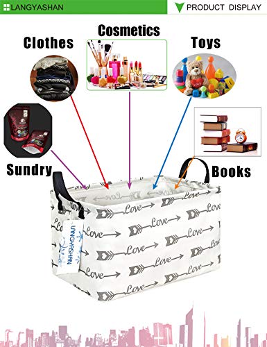 Langyashan Rectangular Storage Bin Collapse Canvas Fabric Cartoon Storage Basket With Handles For Organizing Home Kitchen Boys And Girls Toys Office Closet Shelf Baskets (Rec White Love Arrow) #TOP4
