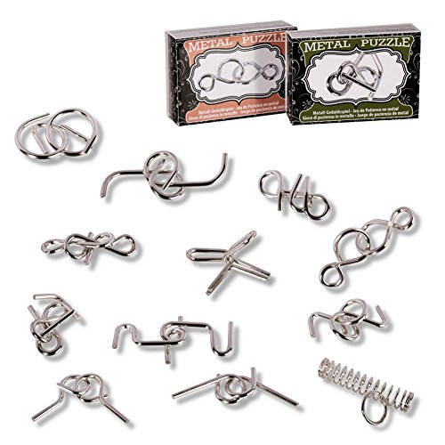 Casse-Tête Chinois en Métal - Porte-clés au Choix - Jeux de Patience et Puzzle - Boîte Vintage avec Solution