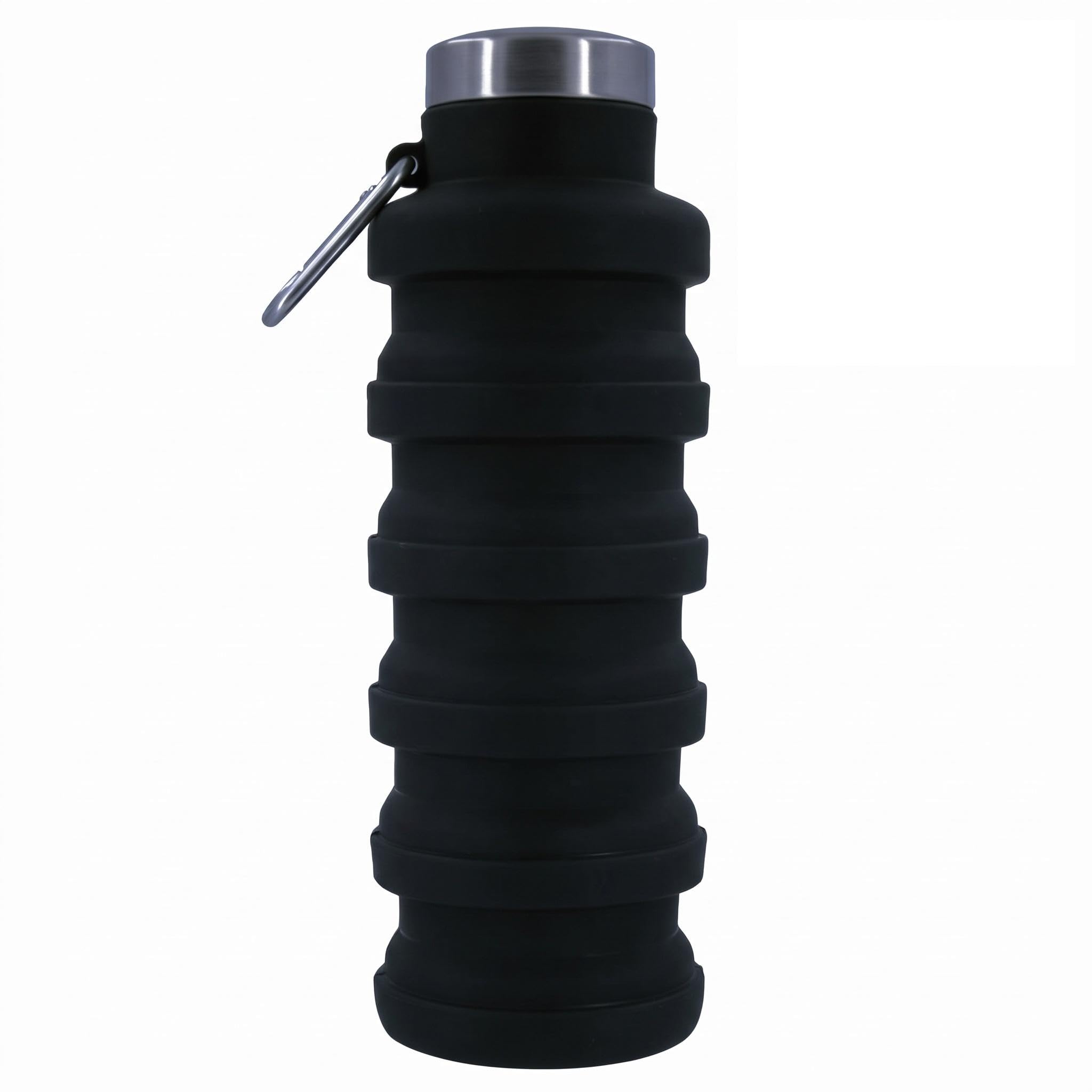 Collapsible Water Bottle, 12 × 7 × 7cm 500ml Silicone Water Bottle (Black)