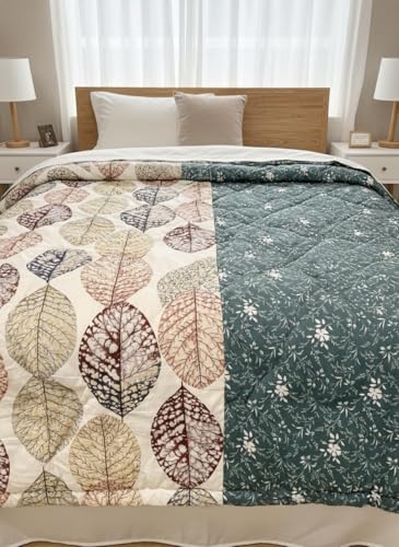 Image of Utopia Bedding Microfiber AC Comforter for King Size 220x240 cm - Lightweight, Skin-Safe & Hotel-Style Quilted Blanket with Floral Print Green