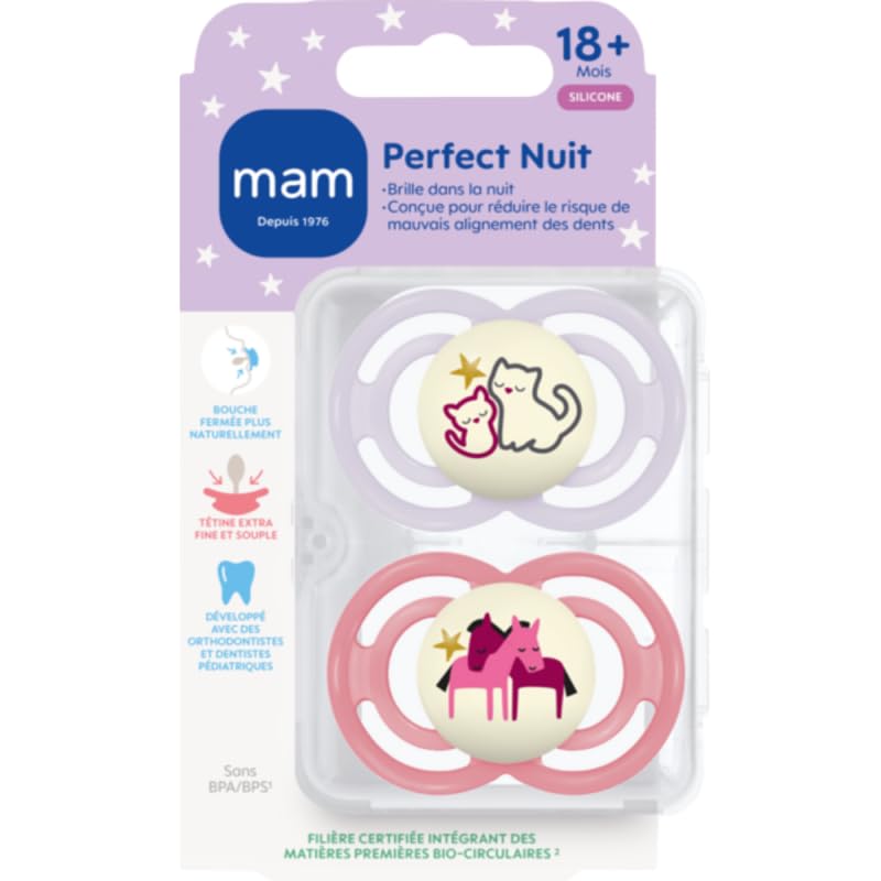 MAM Perfect Night Schnuller Tiere – 18+ Monate – Silikon – 2 Stück