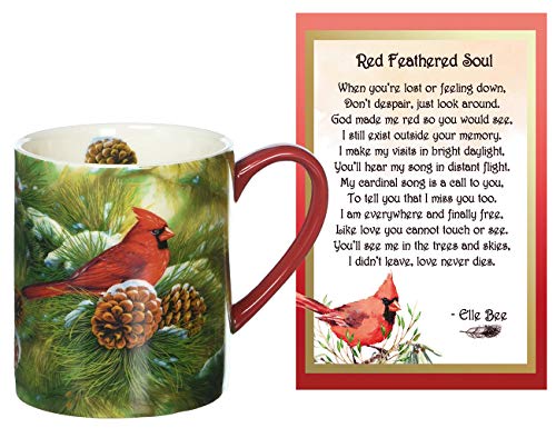 Lola Bella Gifts and Lang Winter Cardinal Mug and Red Feathered Soul Poem Card Box Sympathy Grief Memorial Gift