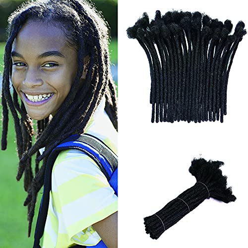 Dreadlocks Extensions 100% Unprocessed Remy Human Hair Locs for Women/Men/Kids 0.6cm Width Full Hand-made Permanent Dread Locs Natural Black Color Hair Can be Dyed and Bleached (10 Inch, 40 strands)