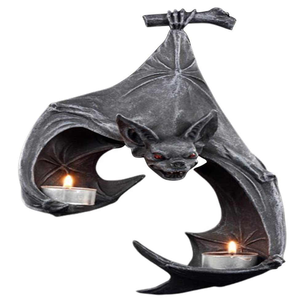 BTSEURY Halloween Bat-Shaped Candlestick Hanging Garden Statue Sculptures Crafts Candle Holder for Patio Porch Garden Decoration