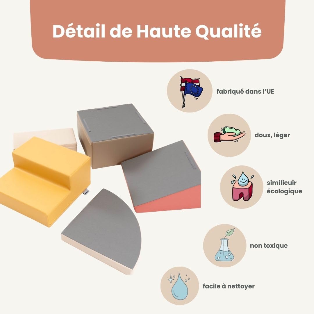 IGLU Soft Play Corner Climber - Parcours de Motricité 5 Modules XL en Mousse pour Bébé et Enfant - Blocs de Construction Souples Jeu d’Éveil Montessori et Toboggan d’Intérieur (Automne Pastel)