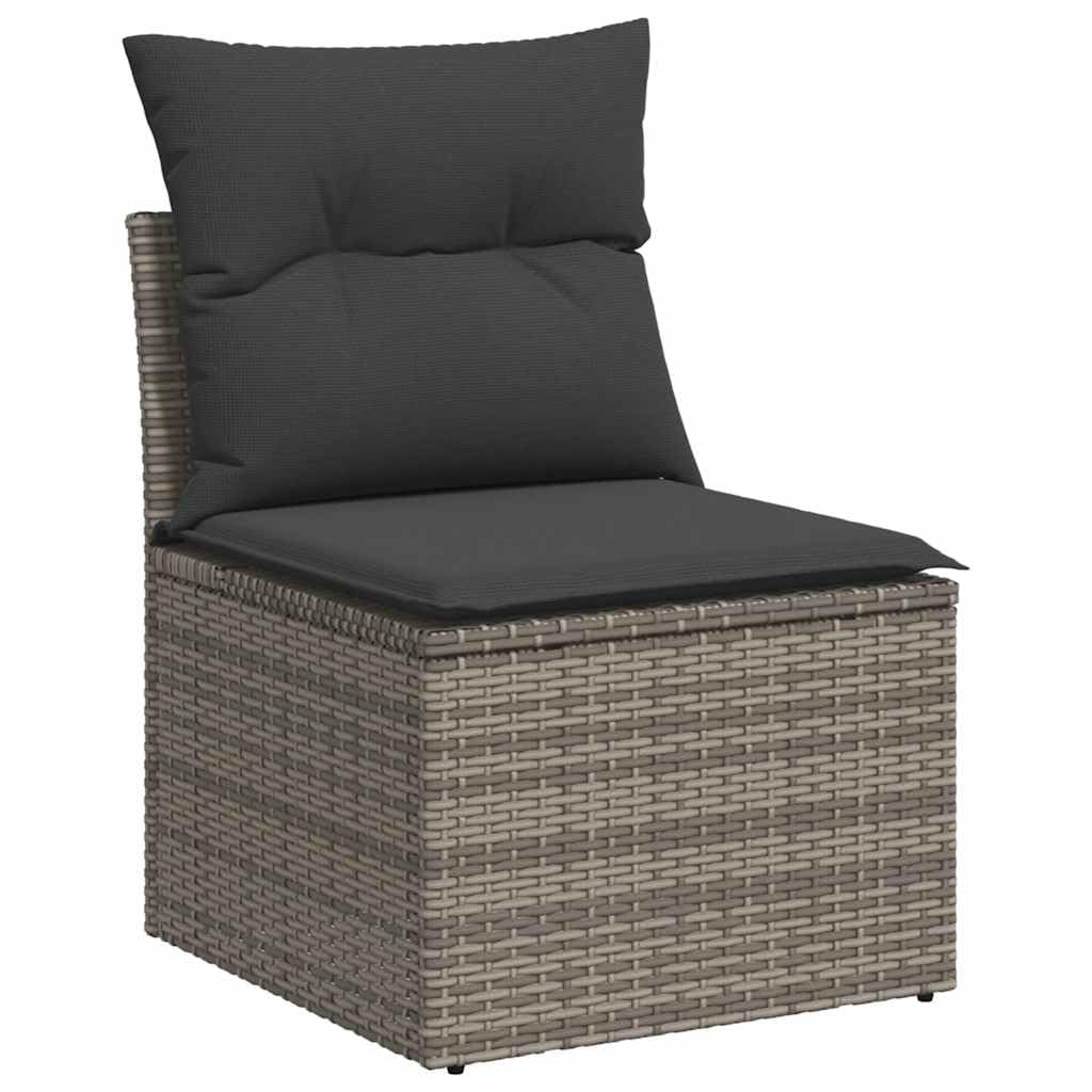 11-TLG. Garten-Sofagarnitur Grau mit Kissen Poly Rattan, wetterfestes Polyrattan Geflecht, Lounge Sitzgruppe für Terrasse Balkon und Wintergarten, inkl. Tisch, Sessel, Regal, Stauraum