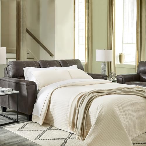 Image of Signature Design by Ashley Navi Faux Leather Modern Queen Sofa Sleeper, Gray