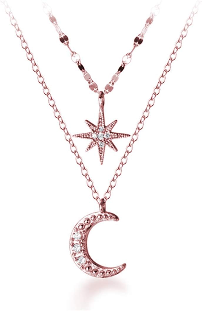 SLUYNZ 925 Sterling Silver Layered Necklace Chain Star Moon Choker Necklace for Women Layering Chain Choker
