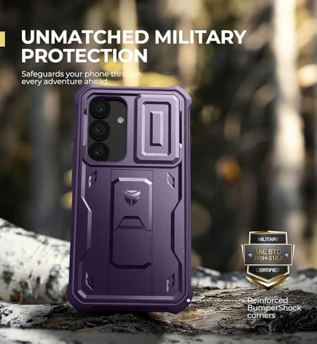 Image of Dexnor for Samsung Galaxy S25 Case with Built-in Slide Camera Cover& Screen Protector&Kickstand,Heavy-Duty Shockproof Rugged Case Full-Body Bumper Protective Cover for Galaxy S25(2025),Phantom Purple