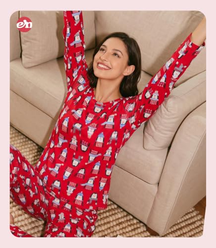 Image of ENJOYNIGHT Womens Pajama Set Cotton Pjs Long Sleeve Sleepwear with Pockets | Two Piece Crew Neck Sleep Set, Elastic Waist Long Pant, Lightweight Loungewear