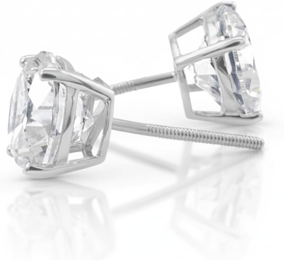 Diamond Earrings For Women, Diamond Stud Earrings For Men, 14k White Gold 1ct - 2 carat Princess, Heart, Round Cut Screw Back Earrings VVS1 D-E Color [Simulated Diamond] Fox Jewelry Co - Image 2