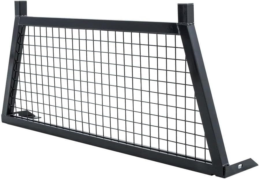 ELEVATE OUTDOOR Adjustable Headache Rack for Pickup Truck Bed, 63.5"–78.5" Wide - Steel Mesh Cab Window Protector, No-Drill Stake Pocket Mount, Ladder, Lumber, and Long Cargo Support