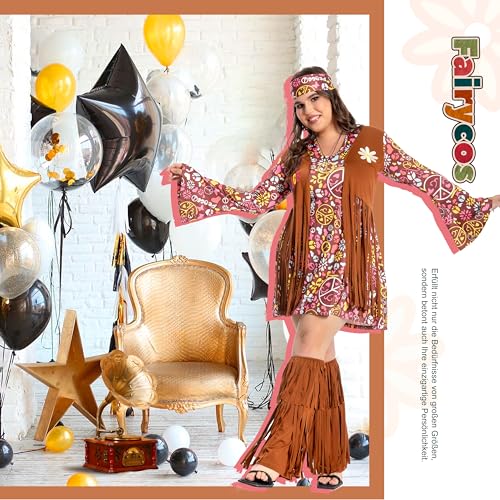 Hippie Kostüm Damen Große Größen 50 52 70er Jahre Bekleidung Übergröße Hippie Kleid Kleidung Schlagermove Outfit Faschingskostüme Frau