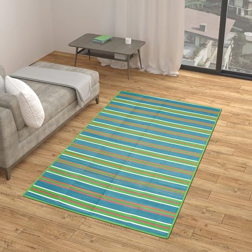 Image of 6x9 Feet Plastic Chatai Mat for Sleeping | Foldable Floor Mat for Home Use | Lightweight Chattai with Handles | Multipurpose Sleeping Mat for Floor - Blue