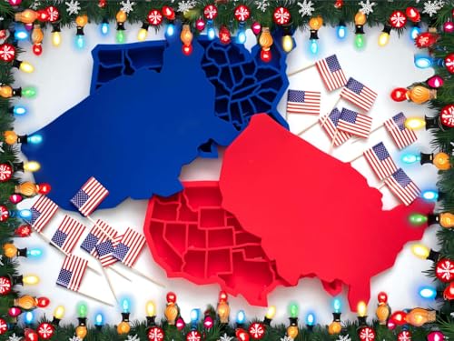 Amer-Ice Silicone Ice Cube Tray 2-Pack | USA Ice Cube Tray with State Ice Cube Molds | Ice Molds Fun Shapes - Fun Ice Cube Trays With Lids—Shaped Like American States - 9in x 6in x 0.75in