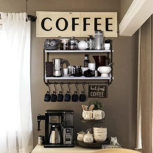 Boluo Kitchen Wall Shelf Bathroom Shelves With Hooks 24 Inches Long Modern Coffee Bar Shelfs Floating Shelve, Black And White (604-60W) #TOP1