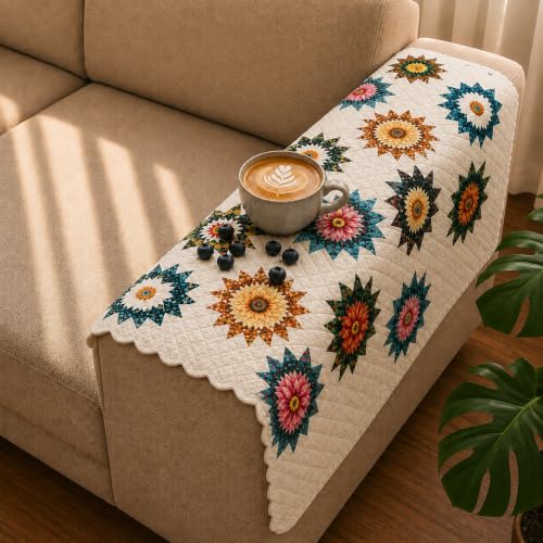 Image of Homerz Premium Printed Quilted Velvet Sofa Slip Cover Protector with Tassels, Sofa Mat, Exact Size, Antislip Cover (Morocco, 2 pc Armrest, Armrest)