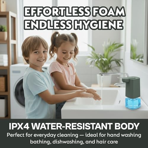 Image of Automatic Foaming Soap Dispenser with 200ml Foaming Handwash Refill Included, 350ml Touchless Soap Dispenser, Smart Infrared Sensor,IPX4 Waterproof for Kitchen & Bathroom (Green)