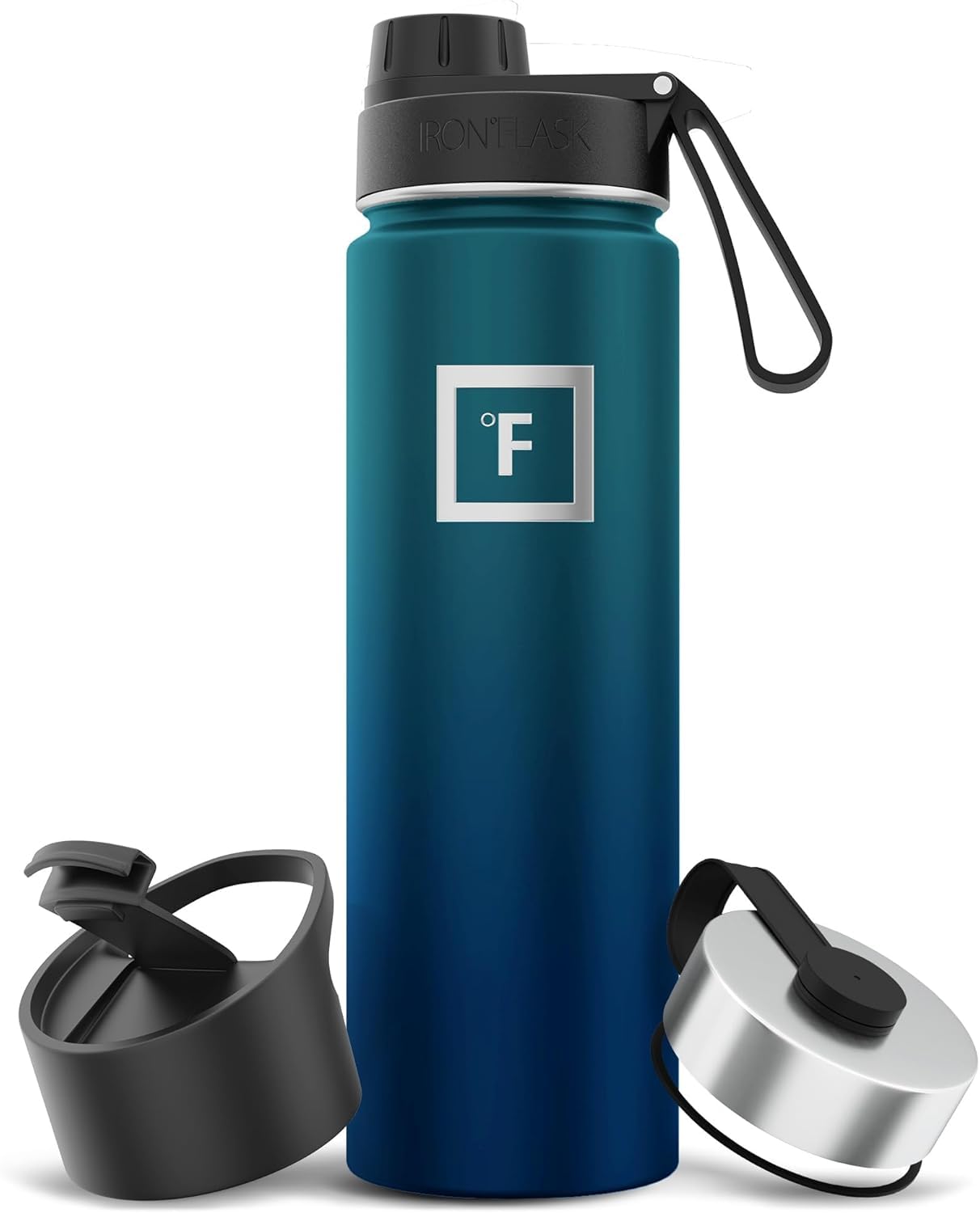 IRON °FLASK Sports Water Bottle - 14oz,18oz,22oz,32oz,40oz, or 64oz, 3 Lids (Spout Lid), Vacuum Insulated Stainless Steel, Hot Cold, Modern Double Walled, Simple Thermo Mug, Hydro Metal Canteen 22 Oz