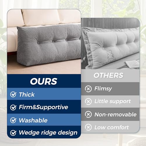Wedge Pillow Headboard Queen, Triangular Headboard Pillow, Wedge Headboard Pillow for Bed Sofa, Daybed Pillows for Sitting up, Reading or Working with Removable Cover, Dark Grey